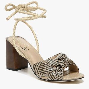 Sam Edelman Bodhi Sandals Sz 9.5 M Natural / Black Weave Block Heel TRIED ON